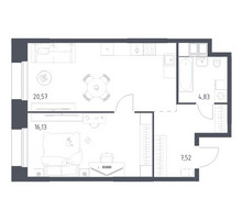 Планировка однокомнатной(апартаменты) площадью 49.05 квадратных метров в “ЖК Апарт-отель Тропарево парк”