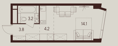 Планировка студии(квартира) площадью 25.3 квадратных метров в ЖК “ЖК INDY Towers (Инди Тауэрс)”