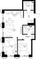 Планировка двухкомнатной(квартира) площадью 64.4 квадратных метров в “ЖК СЕТ”
