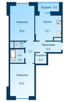 Планировка двухкомнатной(квартира) площадью 62.3 квадратных метров в “ЖК Эдельвейс (Первомайское)”