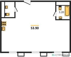 Планировка двухкомнатной(квартира) площадью 53.9 квадратных метров в “ЖК Движение. Тушино”