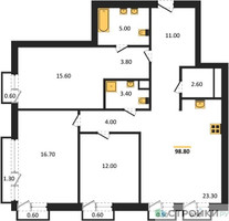 Планировка трехкомнатной(квартира) площадью 98.8 квадратных метров в “ЖК SOUL (СОУЛ)”