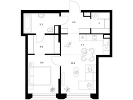 Планировка однокомнатной(квартира) площадью 44.9 квадратных метров в “ЖК Москворечье”