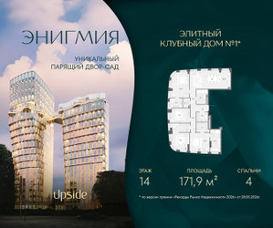 Планировка 4+ комнатной(квартира) площадью 171.9 квадратных метров в ЖК “Клубный дом Энигмия”