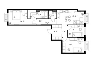Планировка трехкомнатной(квартира) площадью 79.7 квадратных метров в “ЖК Зеленый парк”