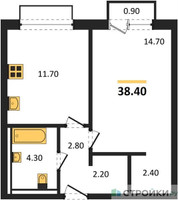 Планировка однокомнатной(апартаменты) площадью 38.4 квадратных метров в “ЖК Равновесие”