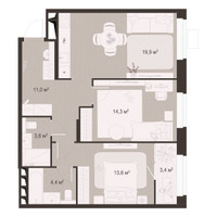 Планировка двухкомнатной(квартира) площадью 70.2 квадратных метров в “ЖК Гранд Комфорт”