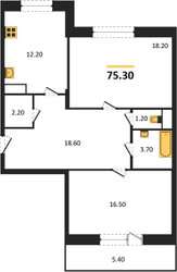 Планировка двухкомнатной(квартира) площадью 75.3 квадратных метров в ЖК “ЖК Эдельвейс (Первомайское)”