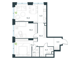 Планировка трехкомнатной(квартира) площадью 70.5 квадратных метров в “ЖК Левел Звенигородская”