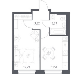 Планировка однокомнатной(квартира) площадью 34.29 квадратных метров в ЖК “ЖК Новое Внуково”