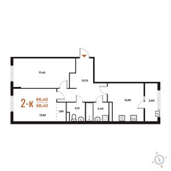 Планировка двухкомнатной(квартира) площадью 68.4 квадратных метров в ЖК “ЖК Новое Летово”