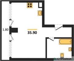 Планировка студии(квартира) площадью 35.9 квадратных метров в “ЖК River Park Кутузовский (Ривер Парк Тауэрс)”