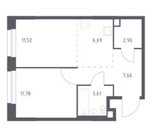 Планировка однокомнатной(квартира) площадью 44.16 квадратных метров в “ЖК ЭкоБунино (Южное Бунино)”