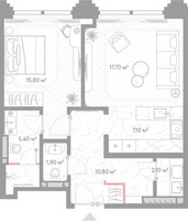 Планировка однокомнатной(квартира) площадью 60.8 квадратных метров в “ЖК Николь”