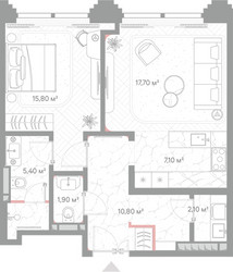 Планировка однокомнатной(квартира) площадью 60.8 квадратных метров в ЖК “ЖК Николь”