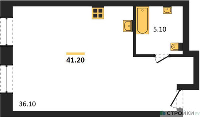 Планировка студии(квартира) площадью 41.2 квадратных метров в ЖК “ЖК Резиденции Архитекторов”
