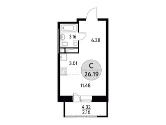 Планировка студии(квартира) площадью 26.19 квадратных метров в ЖК “ЖК Солнечная долина (Щёлково)”