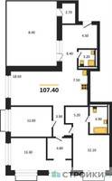 Планировка трехкомнатной(квартира) площадью 107.4 квадратных метров в “ЖК Равновесие”