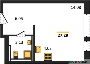 Планировка студии(квартира) площадью 27.29 квадратных метров в ЖК “ЖК Квартал Марьино”