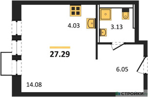 Планировка студии(квартира) площадью 27.29 квадратных метров в “ЖК Квартал Ивакино”