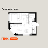 Планировка однокомнатной(квартира) площадью 36.5 квадратных метров в “ЖК Саларьево парк”