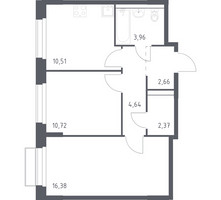 Планировка двухкомнатной(квартира) площадью 51.24 квадратных метров в “ЖК Новое Внуково”