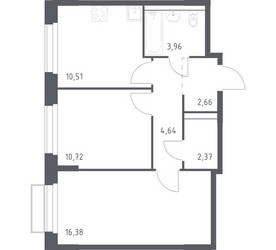 Планировка двухкомнатной(квартира) площадью 51.24 квадратных метров в ЖК “ЖК Новое Внуково”