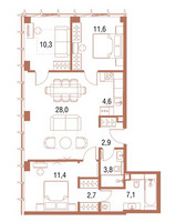 Планировка трехкомнатной(квартира) площадью 83.9 квадратных метров в “ЖК Симфония 34”