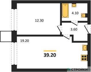 Планировка однокомнатной(квартира) площадью 39.2 квадратных метров в ЖК “Сити квартал Отрада”