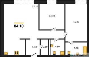 Планировка двухкомнатной(квартира) площадью 84.1 квадратных метров в “ЖК LES”