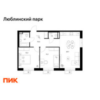 Планировка двухкомнатной(квартира) площадью 59.6 квадратных метров в “ЖК Люблинский парк”