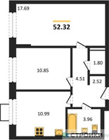Планировка двухкомнатной(квартира) площадью 52.32 квадратных метров в “ЖК Квартал Западный”