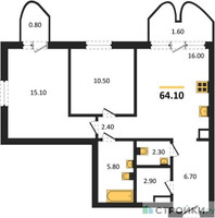 Планировка двухкомнатной(квартира) площадью 64.1 квадратных метров в “ЖК Союз (СВАО)”