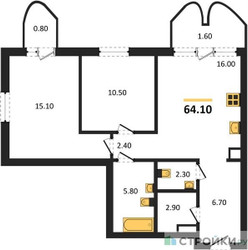 Планировка двухкомнатной(квартира) площадью 64.1 квадратных метров в ЖК “ЖК Союз (СВАО)”