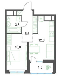 Планировка однокомнатной(квартира) площадью 32.2 квадратных метров в ЖК “ЖК Квартал Новые Котельники”
