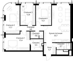 Планировка 4+ комнатной(квартира) площадью 117.8 квадратных метров в “ЖК Сити Бэй”