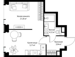 Планировка однокомнатной(квартира) площадью 34.53 квадратных метров в “Мультиквартал СИТИДЗЕН”