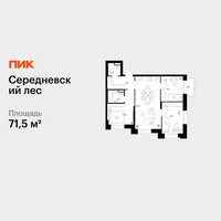 Планировка трехкомнатной(квартира) площадью 71.5 квадратных метров в “ЖК Середневский лес”