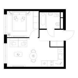 Планировка однокомнатной(квартира) площадью 32.2 квадратных метров в ЖК “Квартал Мит”