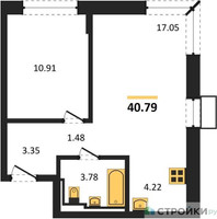 Планировка однокомнатной(квартира) площадью 40.79 квадратных метров в “ЖК Богдановский Лес”
