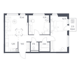Планировка двухкомнатной(квартира) площадью 60.29 квадратных метров в ЖК “ЖК Остафьево”