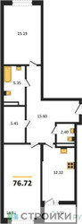 Планировка двухкомнатной(квартира) площадью 76.72 квадратных метров в ЖК “ЖК Riga Hills (Рига Хиллс)”