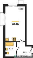 Планировка студии(квартира) площадью 28.16 квадратных метров в “ЖК Бархат”
