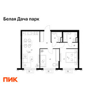 Планировка двухкомнатной(квартира) площадью 56.5 квадратных метров в “ЖК Белая Дача парк”