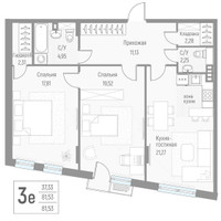 Планировка трехкомнатной(квартира) площадью 81.5 квадратных метров в “ЖК Эльйон”
