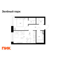 Планировка однокомнатной(квартира) площадью 37.1 квадратных метров в “ЖК Зеленый парк”