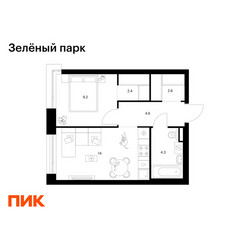 Планировка однокомнатной(квартира) площадью 37.1 квадратных метров в ЖК “ЖК Зеленый парк”