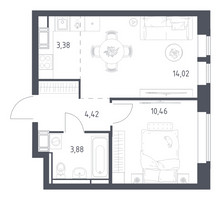 Планировка однокомнатной(квартира) площадью 36.16 квадратных метров в “ЖК Большое Путилково”