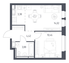 Планировка однокомнатной(квартира) площадью 36.16 квадратных метров в ЖК “ЖК Большое Путилково”