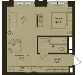 Планировка студии(квартира) площадью 40.7 квадратных метров в ЖК “ЖК Дом на Часовой”